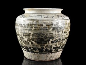 【雲】某収集家放出品 韓国 李朝 白磁鉄絵花鶴紋花瓶 壺 高さ23cm 共箱 古美術品(中国朝鮮美術花瓶酒器) BA9858 DTbhgf