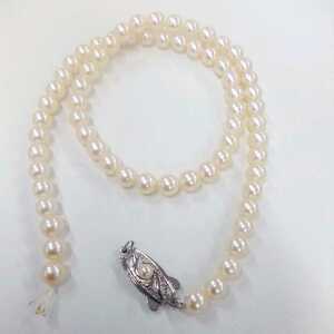 ●ハ3411H◎艷やか本真珠　パール切れたネックレス　全長約39.5センチ　5.5-6ミリ珠前後　留め具SILVER刻印あり◎送料込み◎