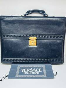 １円 スタート Versace ビジネスバッグ ブラック カバン レザー ブリーフケース 革 ゴールド シルバー メデゥーサ グレカ サンバースト