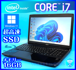 富士通 高速新品 SSD 1TB (1000GB) 大容量メモリー 16GB Core i7 4702MQ Windows11 Bluetooth ノートパソコン Webカメラ Office2021 AH53/M