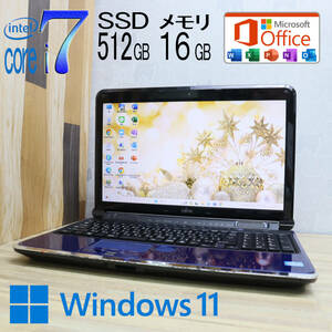 ★美品 最上級4コアi7！新品SSD512GB メモリ16GB★AH77/D Core i7-2630QM Webカメラ Win11 MS Office2019 Home&Business ノートPC★P70332