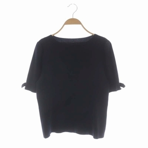 フォクシー ブティック FOXEY BOUTIQUE Rochelle Top リボントリム ニット カットソー 半袖 40 紺 ネイビー 42982 /HS ■OS レディース