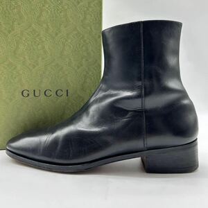 1円 【美品】 GUCCI グッチ 【圧倒的高級感】 メンズ ハーフブーツ ビジネス シューズ レザー 革靴 サイドジップ ブラック 黒 9 28.0cm