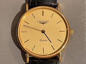 原2【1円スタート】LONGINES ロンジン 18K 750 YG 25gゴールド文字盤 QZ メンズ腕時計 ギャランティ付 箱付