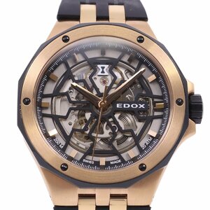 EDOX エドックス デルフィン メカノ 自動巻き メンズ 腕時計 PGメッキ×ブラック スケルトン 85303-357RN-NRN【いおき質店】