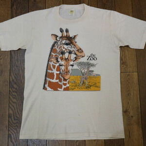 80s USA製 the Philadelphia zoo キリン Tシャツ ベージュ M Velva Sheen アニマル アメリカ 動物園 スーベニア ヴィンテージ