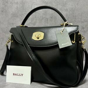 極美品●BALLY バリー 2way ターンロック ハンドバッグ ショルダーバッグ 斜め掛け カーフレザー 本革 フォーマル ブラック ゴールド金具