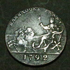 英領バルバドス 1792年 寛政4年 銅貨 ネプチューンを模した ジョージ4世 g3867