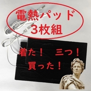 電熱パッド【3枚組】 お好みの衣類が電熱ベストになる 加熱 電気 シート ヒーター USB 炭素繊維 バイク①