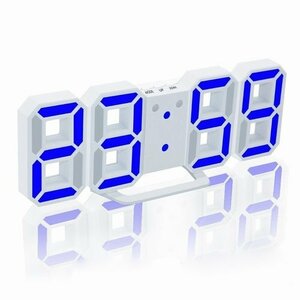 【vaps_4】電子LED デジタル目覚まし時計 《ホワイト本体+ブルーLED》 おしゃれ シンプル 置き時計 置時計 送込