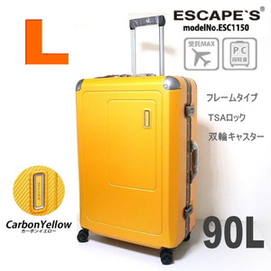 新品 スーツケース 大型 Lサイズ フレーム 軽量 大容量 90L 長期用 キャリーケース TSA 双輪 4輪キャスター ESC1150 イエロー オレンジM457