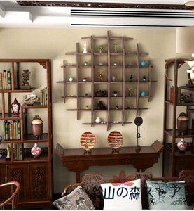 実用 日式 茶碗ラック 茶器展示棚 ソリッド ウッド 茶道 置物台 材質 桐の木 モダン 茶具収納棚 壁掛け