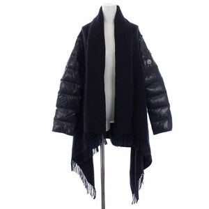 モンクレール MONCLER マンテラ ケープ MANTELLA CAPE ダウン切替 羽織 ウール フリンジ S 紺 ネイビー /YI5 レディース