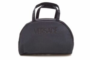 ジャンニ ヴェルサーチェ ヴィンテージ ミニ ハンドバッグ ポーチ 刺繍 キルティング サテン 黒 ブラック GIANNI VERSACE 8480h