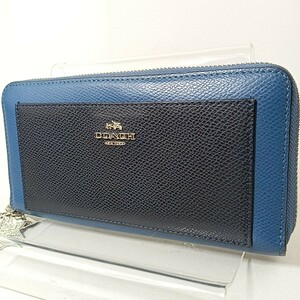 A Φ【商品ランク:B】 コーチ COACH ロゴメタル バイカラー レザー ラウンドファスナー 長財布 ウォレット 小銭入れあり 12カードポケット