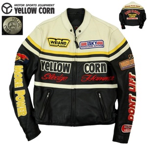 【S3172】【極美品】YeLLOW CORN b.R.P イエローコーン ビーアールピー レザージャケット バイクウエア パンチングレザー フルデコ 牛革 L