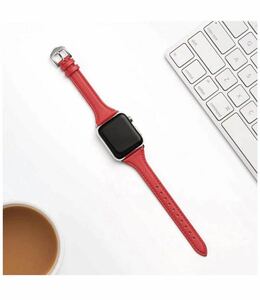 Apple Watch バンド アップルウォッチ ベルト　赤　42/44/45mm スリム型　革バンド　感謝セール