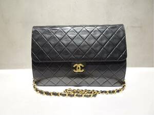 CHANEL マトラッセ25 ラムスキン プッシュロック ブラック ゴールド金具 チェーンショルダーバッグ シリアル6桁