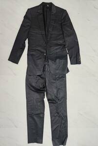 【レア】2002年AW エディ期 ディオールオム セットアップ スーツ 光沢 ブラック 46 / Dior Homme 黒 メンズ ジャケット パンツ スラックス