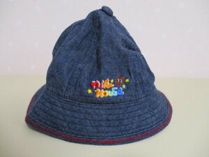 Ω 　ミキハウス　Ω★54㎝★ 可愛いデニム帽子　 ■　ロゴ刺繍　■　紺