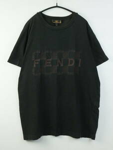 B539/FENDI Maglia/フェンディ/イタリア製/コットン半袖Tシャツ/刺しゅう/ブラック系/メンズ/42サイズ