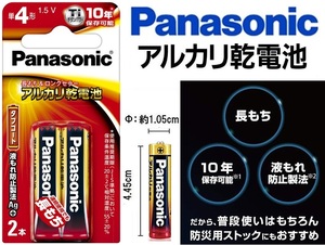乾電池 単4電池 パナソニック 単4形 Panasonic アルカリ乾電池 2本パック LR03XJ/2B 防災用電池 10年保存可能 長もち