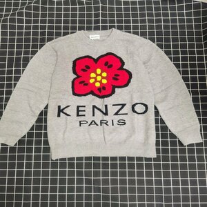 KENZO x Nigo Boke Flower Marino Wool Jumper ケンゾー ニゴー フラワーロゴ プリント パーカー グレー 人気 中古 XL