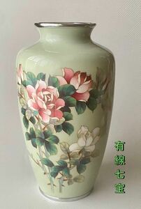 古物　七宝焼 有線七宝(牡丹紋様図)花瓶　花器 伝統工芸　華道　茶道　インテリア　花生 