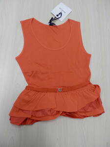 MONCLER モンクレール ティアード サイズXS オレンジ ノースリーブ ベルト付き フリル メッシュ Tシャツ【B414】
