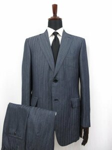 HH美品 【ブリオーニ Brioni】 BRUNICO リネン混 シングル2ボタン スーツ (メンズ) size48R ネイビー系 ヘリンボーン 伊製 ●27HR2861