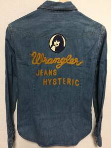 ★値下げ交渉あり★HYSTERIC GLAMOUR ダメージ加工ガールワッペンデニムシャツ★L309★美品★Wranglerラングラー ヒステリックグラマー