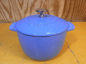 □Z/369☆ストウブ STAUB☆蓋付き両手鍋 ココット☆ブルー☆中古品