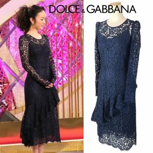 j152 美品 DOLCE&GABBANA レース ワンピース ドレス ネイビー 40 イタリア製 フォーマル F62E9T FLM55 レディース 正規品