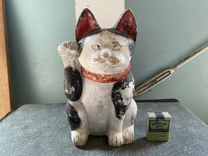 古い招き猫　まねきねこ　土人形　貯金箱　縁起物 開運　商売盛　和骨董▼昭和レトロ大正浪漫アンティーク古民芸