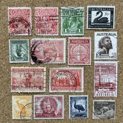 古いオーストラリアの切手　15種　コウチョウ等