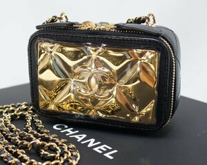 ほぼ未使用　シャネル　CHANEL　チェーンショルダーバッグ　マトラッセ　ウォレット　ゴールド金具　ブラック　31番台