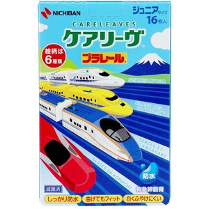 救急絆創膏 ニチバン ケアリーヴ プラレール 防水タイプ 滅菌済 ジュニアサイズ 16枚入り X8箱