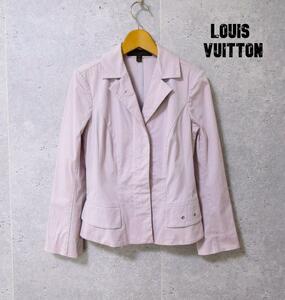 美品 Louis Vuitton ルイヴィトン サイズ34 ミドル丈 シングル テーラードジャケット ホック式 ロゴボタン ストレッチ ピンク