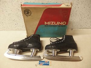 0730090s【MIZUNO ICE-HOCKEY SHOES 24cm】昭和レトロ/ミズノ/美津濃/黒革/スケート靴/箱入/アイスホッケー/SS-314/中古品