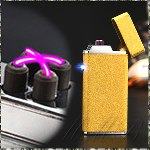 [Lighter] USB Dual Thunder Pulse Cross Plasma Arc Lighter デュアル パープル サンダー プラズマ Xクロス アーク ライター (GOLD)
