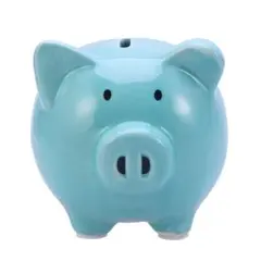 かわいい貯金箱 豚の貯金箱 アニマルバンク 陶器貯金箱 豚の置物 ライトブルー