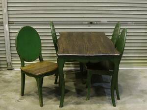 ■アンティーク家具■ダイニングテーブル 椅子 テーブル 5点セット 現状 レトロ 家具 f868(i)
