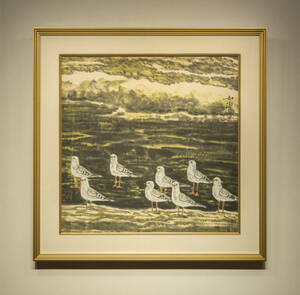 梁如洁 1990年代初期作 海鸥 額装 真作保証 中国 絵画 現代美術