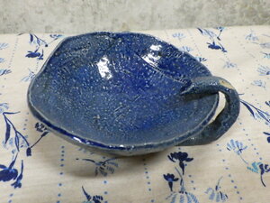 OZ21160☆民芸陶器：取っ手付き小鉢☆小鉢☆食器☆和食器☆陶器☆青