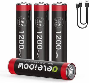 USB単4電池*4本 Deleipow 単4形 リチウム電池 単4形充電池 4本セット USB充電式 リチウムポリマー 1200mWh 1.5V定出力 