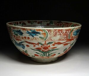 緑屋f■ 中国古玩　呉須 赤絵　大鉢　幅約25cm　唐物 時代物　i9/3-6378/18-2#60