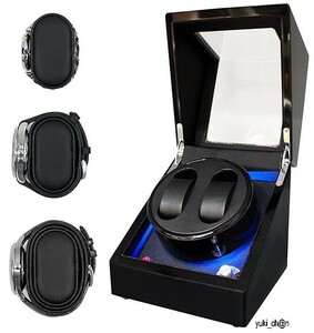 ワインディングマシーン 2本巻き ブラック 腕時計自動巻き上げ機 ウォッチワインダー LEDライト付 高級木製ピアノ調塗装鏡面仕上げ USB電源