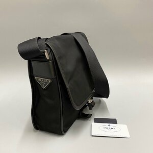 極上 美品 希少品 カード付 PRADA プラダ 三角ロゴ 金具 ナイロン レザー 本革 ミニ ショルダーバッグ ポシェット ブラック 02427