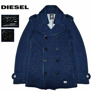 極美品 定価5万 DIESEL ディーゼル カットオフ加工 インディゴ染め 圧縮ニット ボンディング Pコート M ピーコート ジャケット ブルゾン