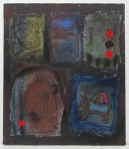 杉田明維子『五つの窓（シルクロードより）』油彩他、キャンバス　F10号　サイン、裏書き有　キャンバスのみ　1981年制作　